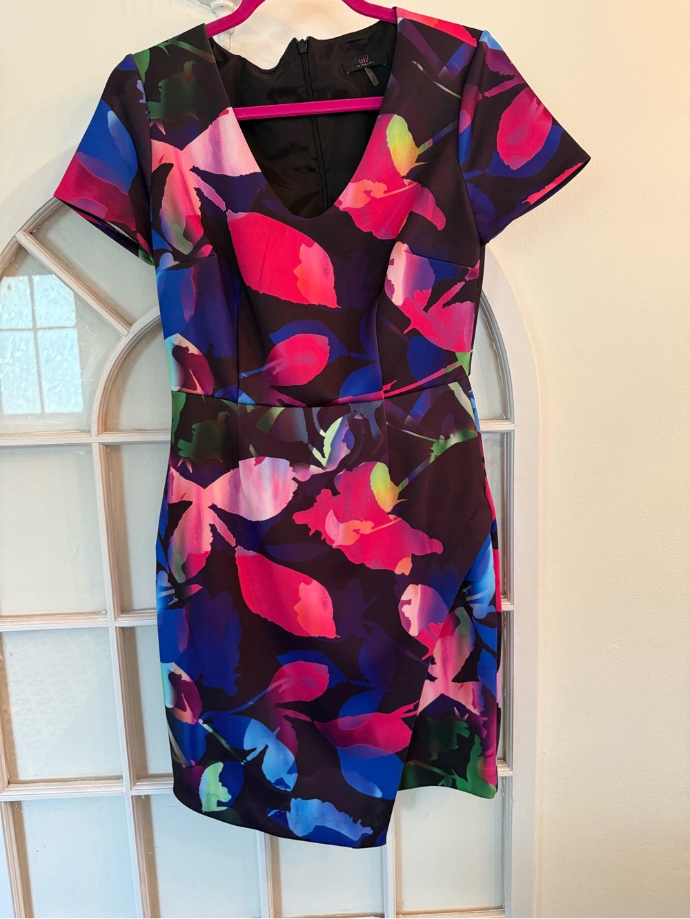 Trina Turk Vibrant Dark Floral V-Neck Faux Wrap Sheath Dress